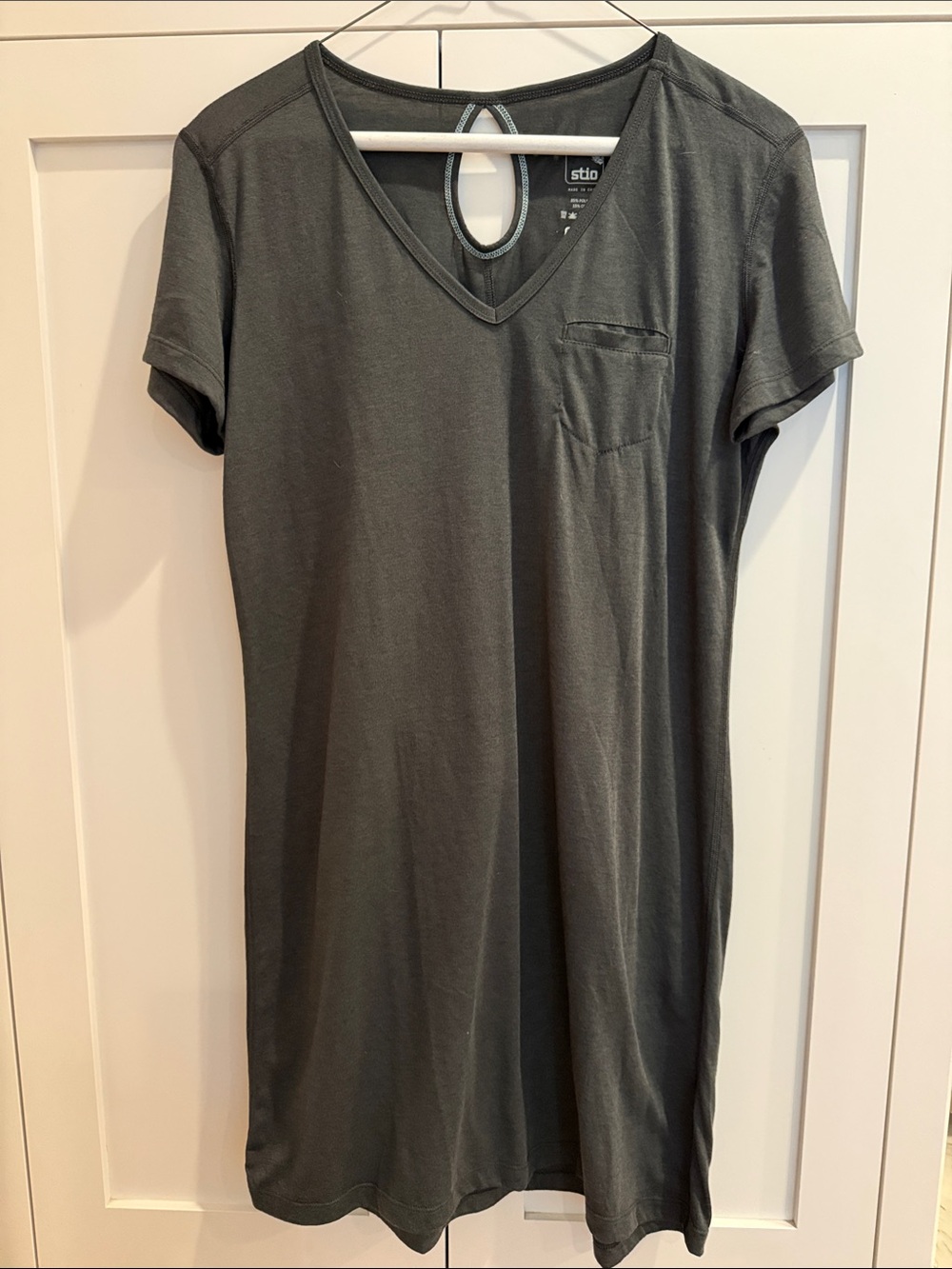 Stio Charcoal V-Neck Pocket Tee Dress